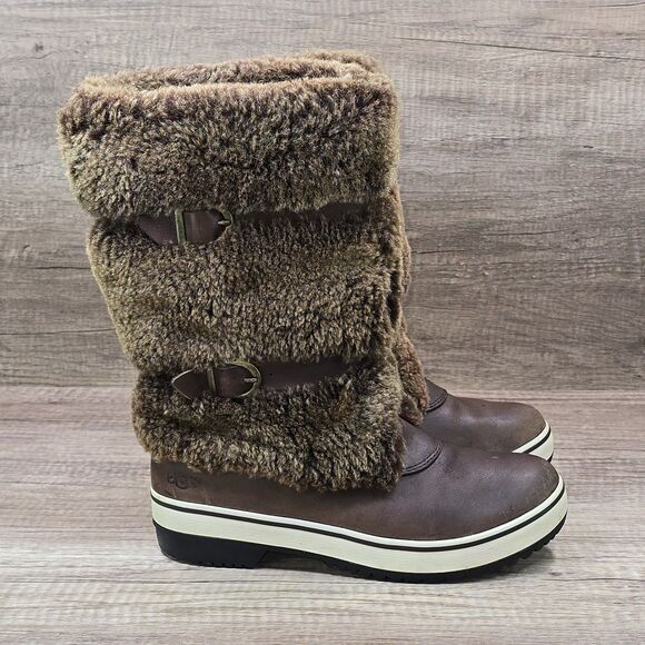 Ugg Australia Lilyan Women's Size 7 Brown Leather Winter Boots (1001374) - Picture 1 of 10